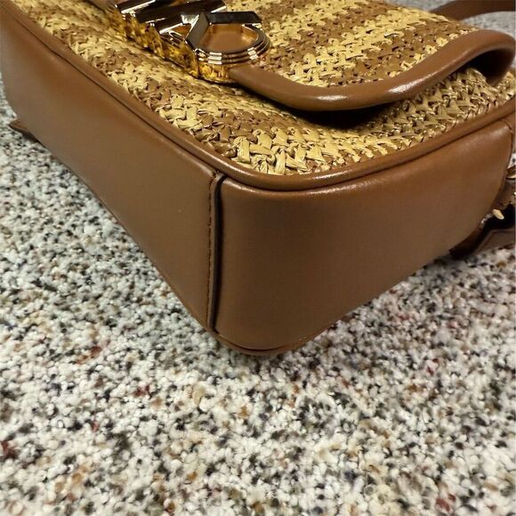 Michael Kors Parker Medium Woven Straw Crossbody Bag Natural Brown - Picture 3 of 10